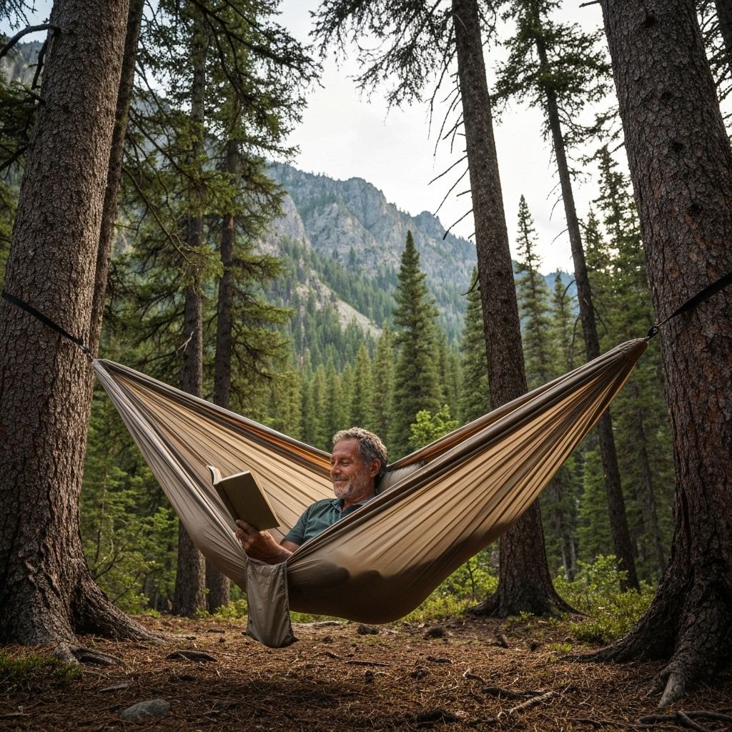 Camping hängmatta i skogen