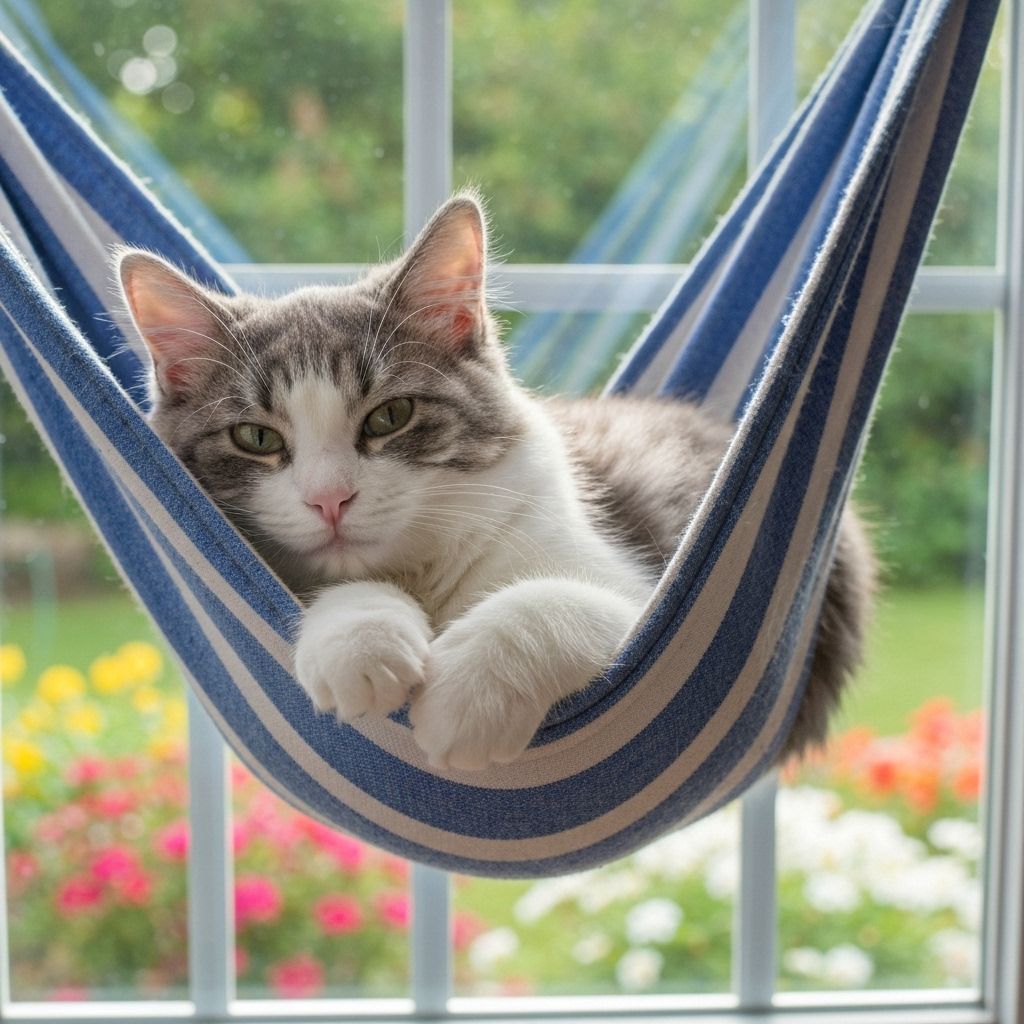 Katt som sover i hängmatta